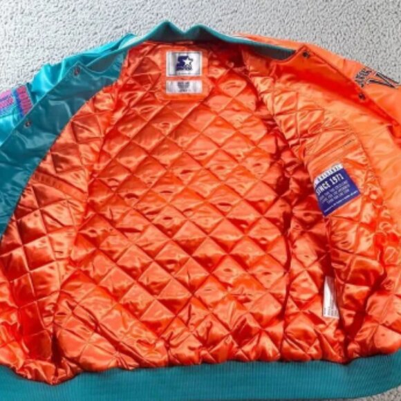 Starter Miami Dolphin Jacket Mens Large Orange Blue Varsity Bomber Super Bowl - Picture 7 of 12